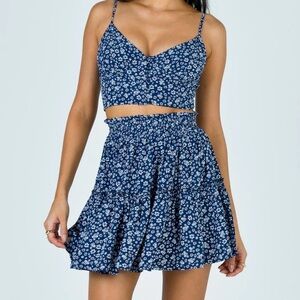 Princess Polly Floral Two-Piece Set in Navy and White